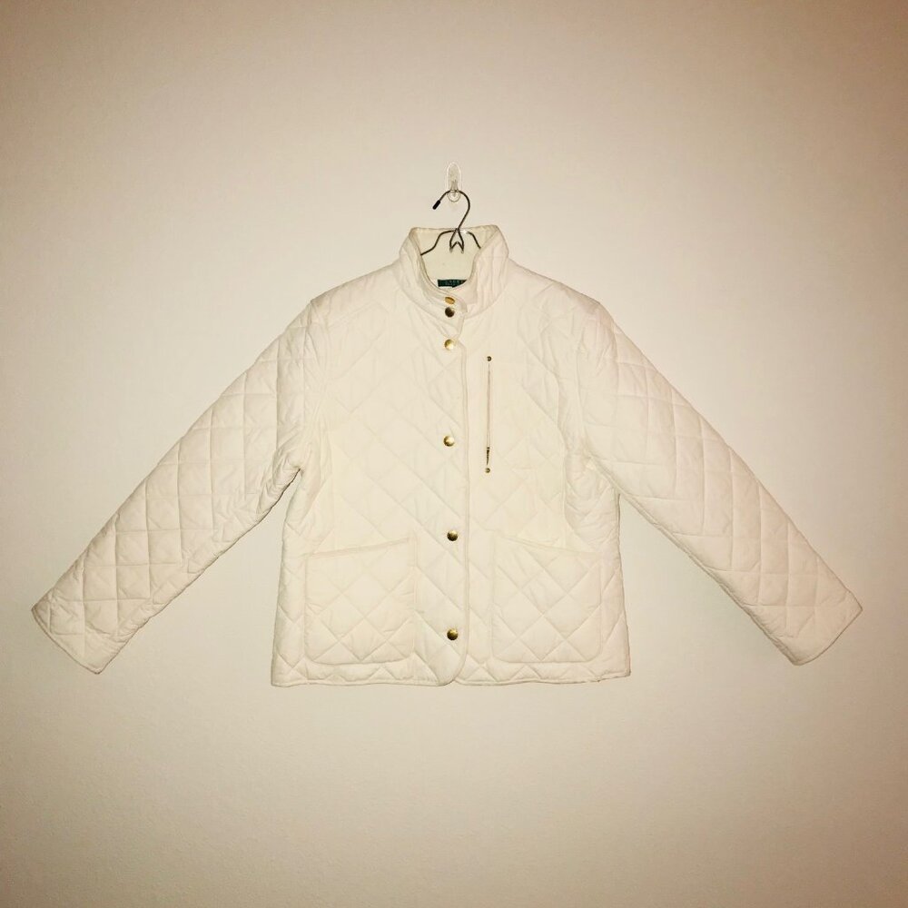 Quilted Women's Ivory White Jacket with Gold Snap Buttons - By Ralph Lauren